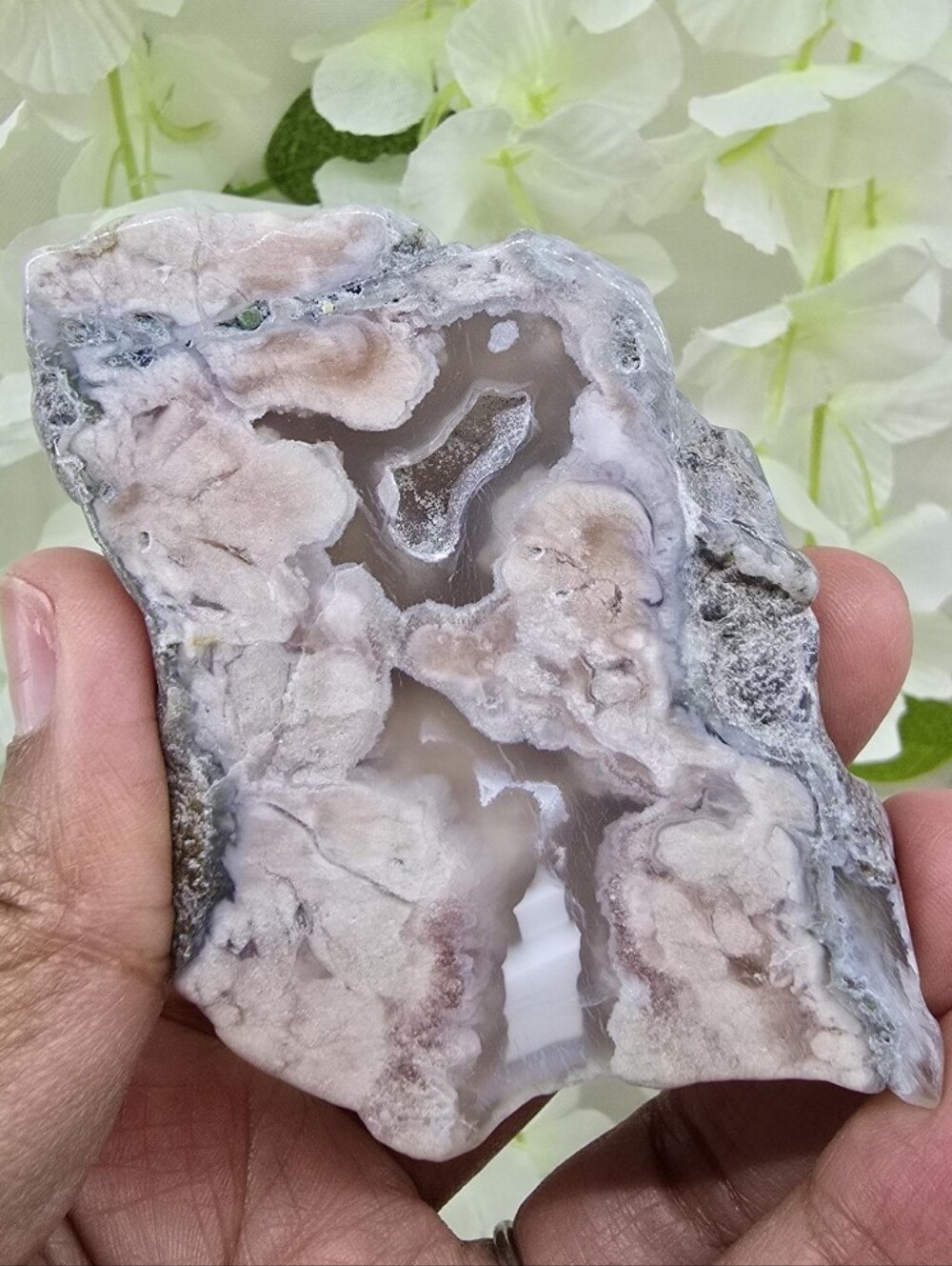 AAA Pink Japanese Cherry Blossom Agate Slab Specimen Druzy Details NEW Decor Art